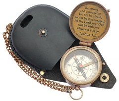 Brass Engraved Nautical Compass with Leather Case, Antique Gift for Birthday,…