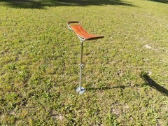 Aluminum SCOT SEAT Hunt Walk Camp Fish Golf ChairStool Leather VTG 1955 Ariz USA