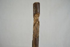 Walking Stick, Mountain Man Carving, Dark Wood Hiking Staff, Strong, Made in USA