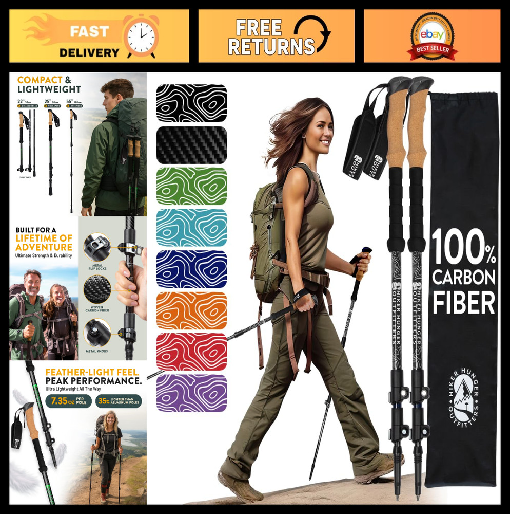 Lightweight Carbon Fiber Trekking Poles – Collapsible Hiking Sticks with Cork &