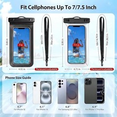 2 Pack [Adjustable lanyards] IPX8 Waterproof Phone Regular Black+Transparent