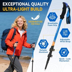 Lightweight Aluminum Collapsible Trekking Poles for Hiking, 2 Pack
