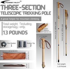 Elegant Beech Wood Adjustable Trekking Poles with Leather Grip – 1-pc Pack