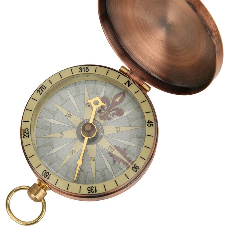 Portable Retro Metal Copper Flip Cover Pocket Watch Compass for Camping Hiking