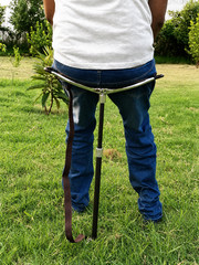 BIG SIZE BROWN LEATHER SHOOTING STICK WITH RUBBER Ferrule Walking Chairs