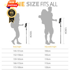 Covacure Trekking Poles Collapsible Hiking 100-120cm, Black (110-130cm)