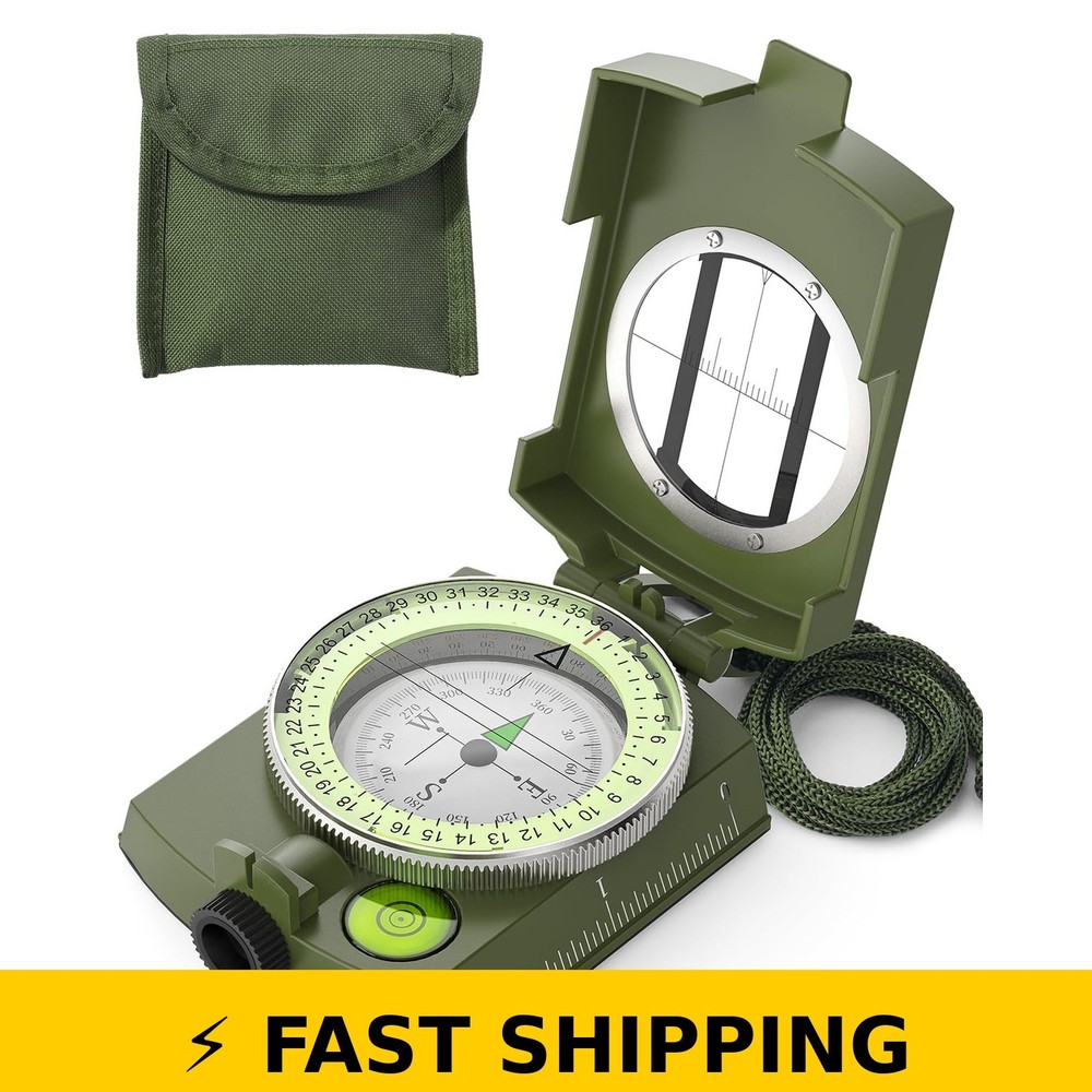 Sportneer Military Lensatic Compass – Waterproof, Shockproof, Army Green