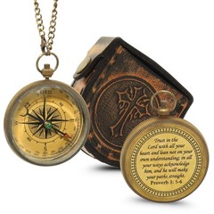 Antique Brass Compass with Leather Case ”Trust in The Lord” – Birthday Wedd…