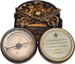 I Will Guide You Engraved Compass with Authentic Leather Case Brass Compass Dire