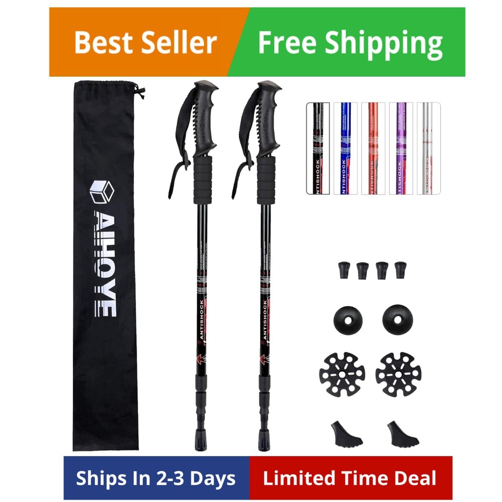 Hiking Trekking Poles, 2 Pack Collapsible, Lightweight, Anti Shock, Walking S…