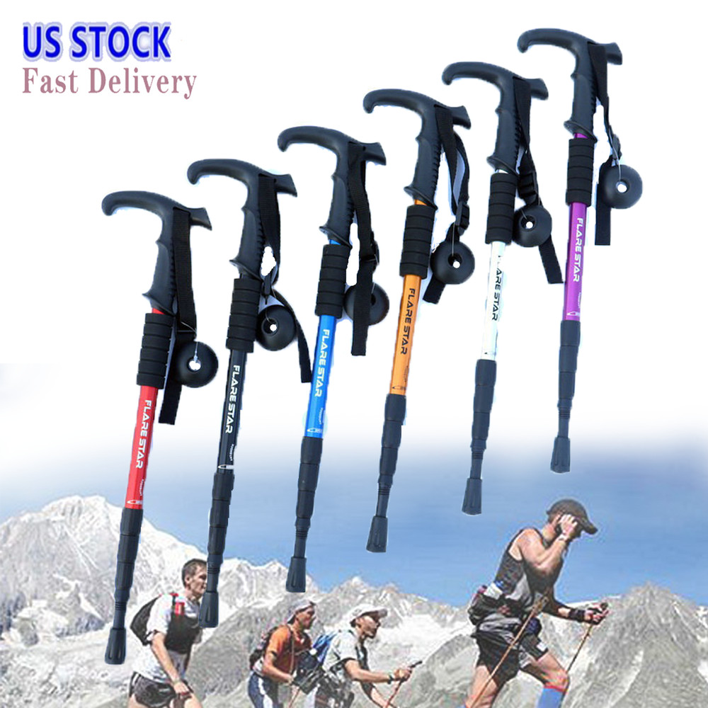 1 Pair Hiking Walking Sticks Trekking Poles Collapsible Lightweight Anti-Shock