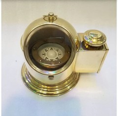 Custom Engraved Brass Binnacle Compass with Floating Gimbal & Oil Lantern