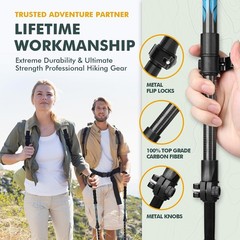 100% Carbon Fiber Telescopic Hiking Poles, Lightweight, 2 Pack