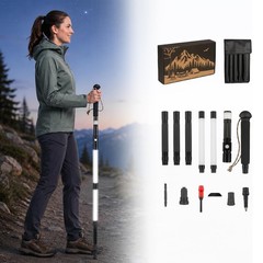 LED Smart Trekking Pole – Adjustable Height Hiking Stick with Multi-Tools for Ca