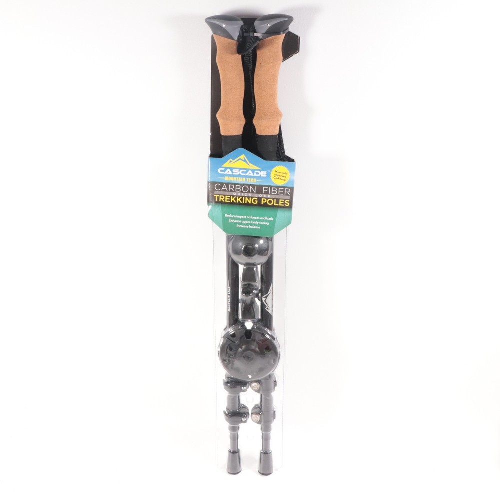 NEW! Cascade Mountain Tech 100% Carbon Fiber Quick Lock Trekking Poles Cork Grip