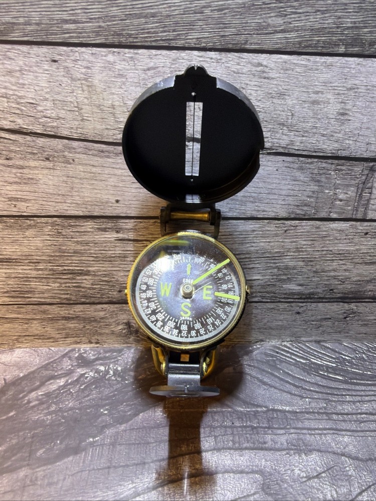 Vintage Military Style Lensatic Marching Sighting Compass Metal Japan
