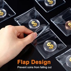 50 Pcs 2.4 x 2.4 inches Single Pocket Coin Sleeves Collector 2.4 Inches Round