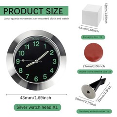 Car Dashboard Clock, Mini Luminous Car Clocks, Universal Automotive Silver