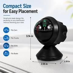 Small Car Dashboard Compass with Adjustable Base – Accurate Navigation Tool for