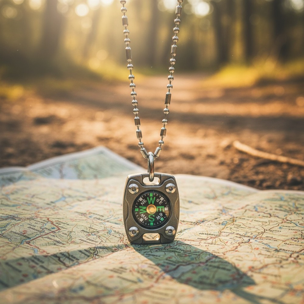 Elegant Titanium Compass Necklace – Handheld & Glow-in-the-Dark Inspired Design