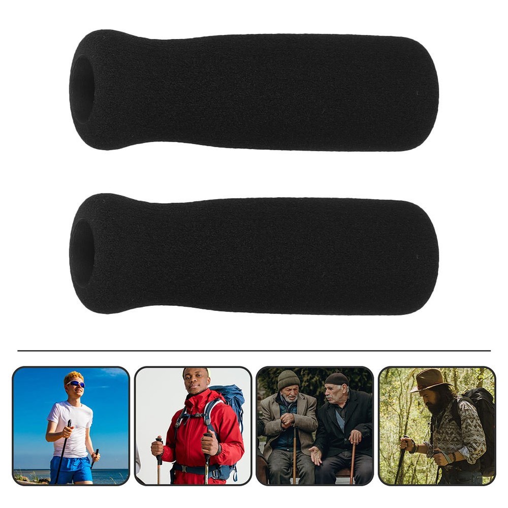 2Pcs Durable Crutch Handle Grips Black Sponge Thicken Nonslip Walking Cane Wraps