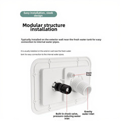 Trailer Water Inlet with Gravity Fill Cover and One Way Municipal Valve