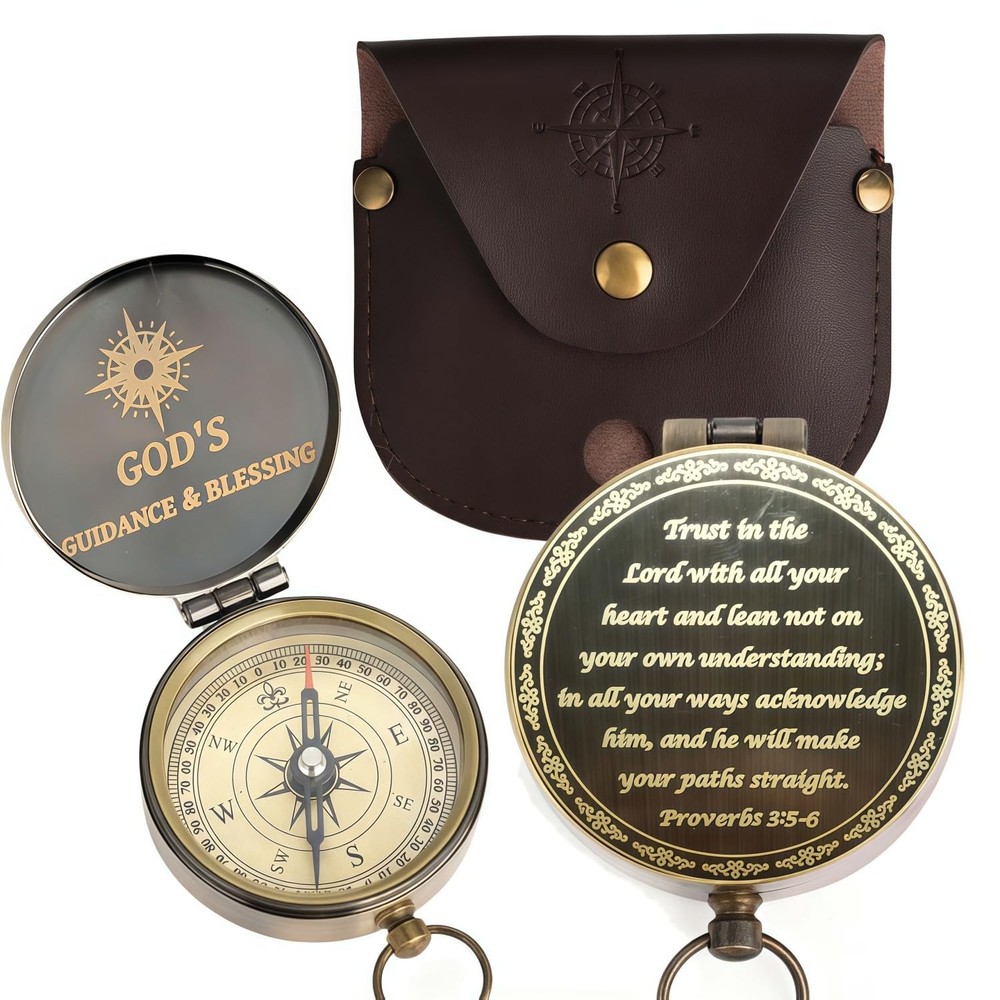 Trust in The Lord Compass – Proverbs 3: 5-6 Engraved Compasses, Wood Box Gree…