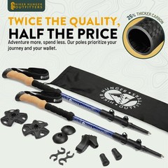 100% Carbon Fiber Trekking Poles by USA Brand – Ultra Cork Grip, – Blue