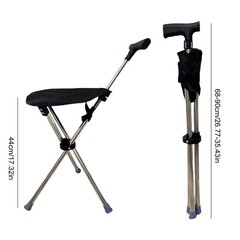 Foldable Walking Cane with Chair 2‑in‑1 Walking Stick for Elderly Unisex Black