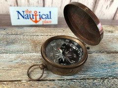 Antique Finish Brass Compass With Lid – Vintage Pocket Style – Nautical Keychain