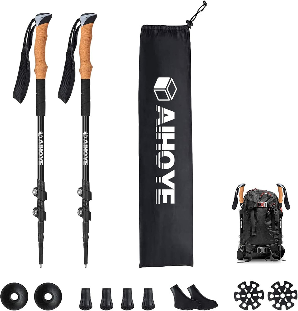 Trekking Hiking Poles – 2 Pack Adjustable Walking Sticks, Collapsible Lightweigh