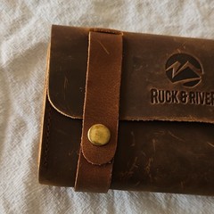 Ruck & River Leather Hiking Gear Pouch with 6 Glass Cork Bottles