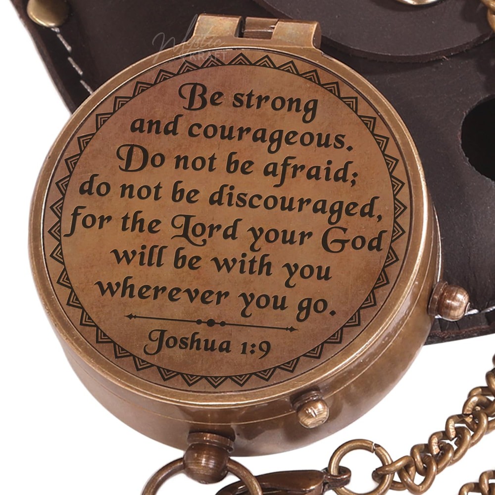 Engraved Brass Pocket Compass Religious Gift Baptism Confirmation Scout