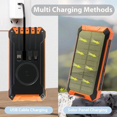 36000mAh Güneş Enerjili Powerbank Kablosuz Şarj 4 Kablo LED Fener Outdoor