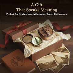 Antiqued Brass Compass with Leather Case Robert Frost Poem Gift for Travelers