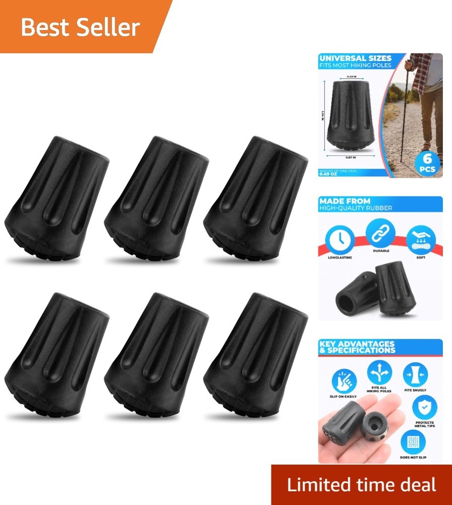 Park Ridge 6-Pack Hiking Pole Tips – Durable Black Rubber for All Terrain Use