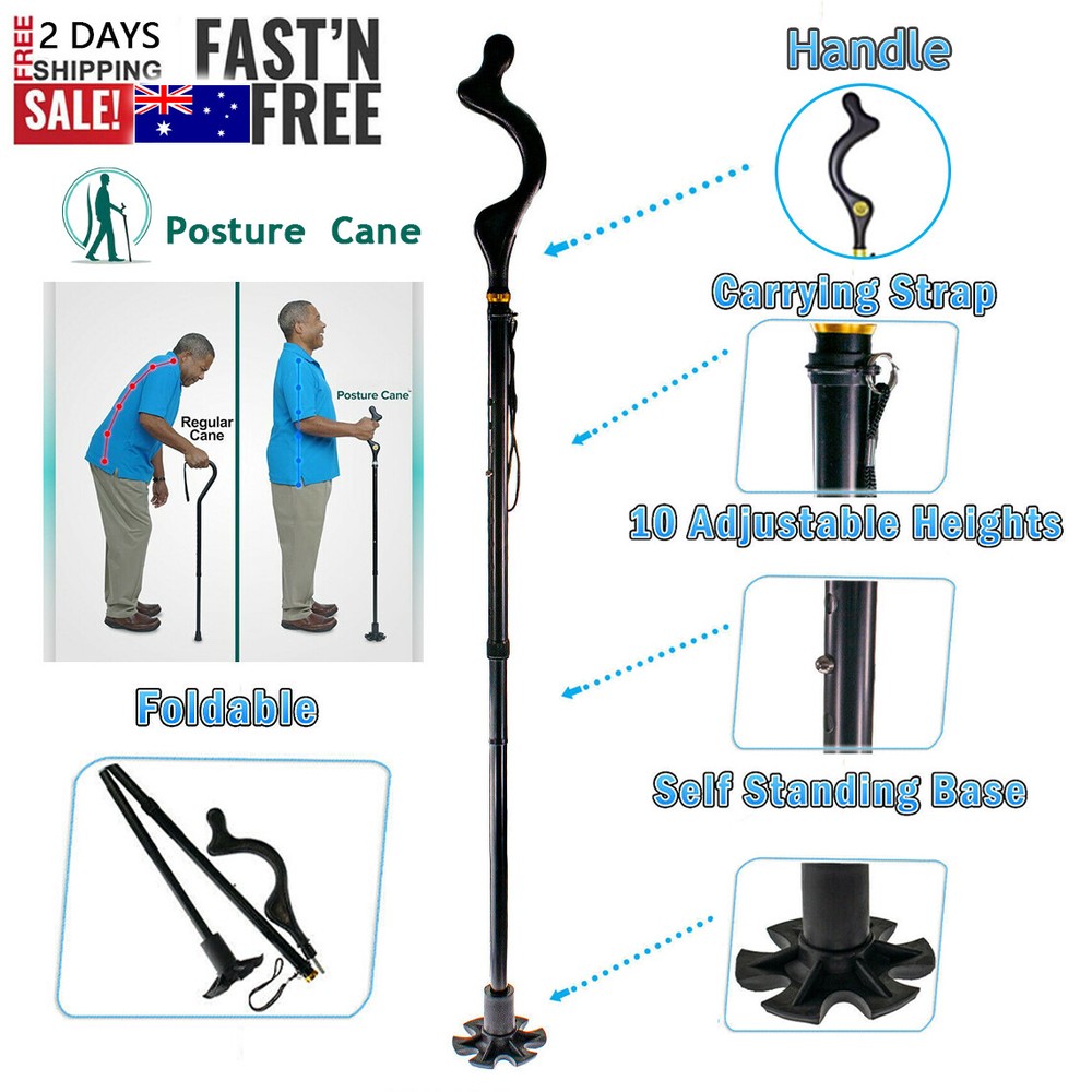 Retractable Straight Posture Cane Walking Stick Camping Travel Trekking Pole USA