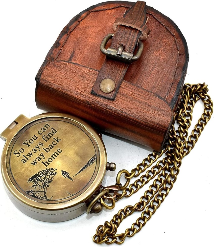 So You Can Brass Pocket Compass With Buckle Leather Pouch Way Back Engraved Gift