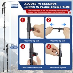2 Packs Nordic Hiking Poles Adjustable Retractable Walking Sticks Aluminum Alloy