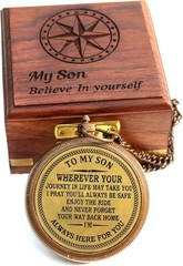 to My Son Engraved Brass Compass with Wooden Box – Inspirational Gift from Dad