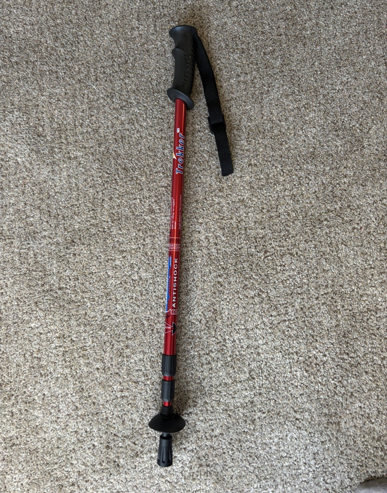 Trekker Adjustable Hiking Walking Stick w/ Compass Wrist Strap 29-49in Red