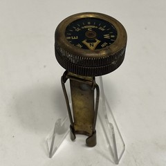 Vintage German Brass Pin to Coat Hunting Compass w/ Engraved Stag & Oak Leaves