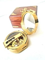 Brass Brunton Compass with wood box nautical magnetic compasses gift maritime