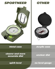 Durable Lightweight Orienteering Compass with Strap & Case – Glow in Dark, Water