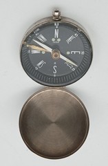 Vintage Japanese Pocket Compass Silver Tone Gothic E Monogram Lid