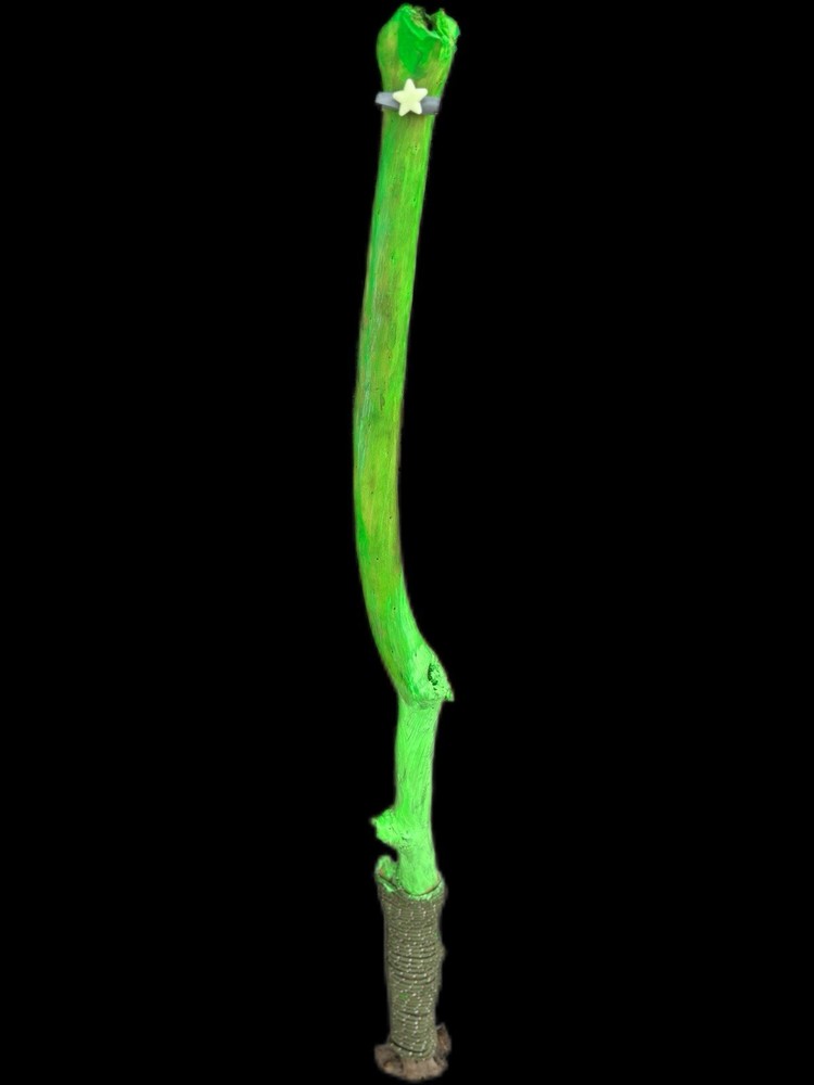 Handmade Neon Green Hiking Stick With Glow In the Dark Star And Green Rope