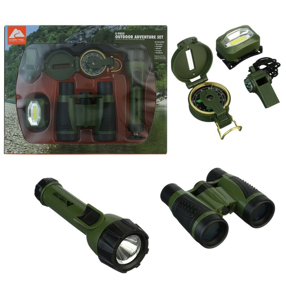 NEW Ozark Trail 5 Piece Outdoor Adventure Set Binoculars Compass Flashlight more