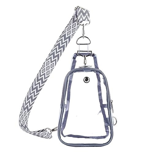 Clear Bag Stadium Approved, Clear Sling Bag with Embroidered Strap Grey