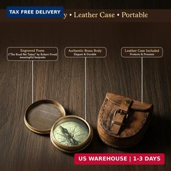 Wind & Weather Antiqued Brass Poem Compass with Leather Case
