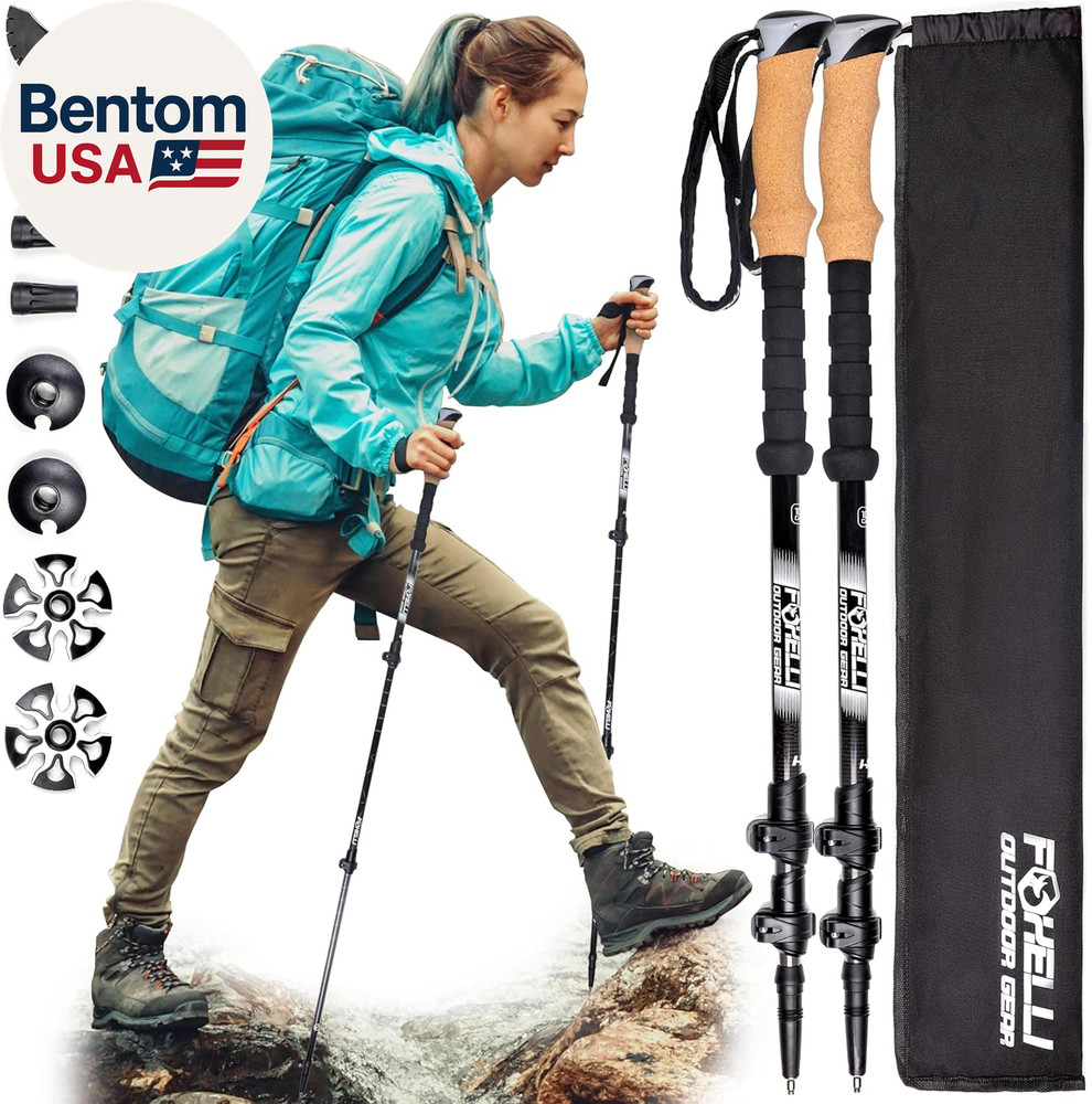 Carbon Fiber Trekking Poles – Lightweight Collapsible Hiking Poles with Cork Gri